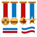 Golden medal set award with red and blue ribbon icon ill Royalty Free Stock Photo