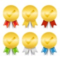 Golden medals with check mark Royalty Free Stock Photo