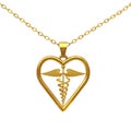 Golden Medical Caduceus Symbol Medallion. 3d Rendering