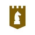 Golden Medieval Castle and Horse Chess Logo Design Vector illustration