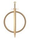 Golden medieval sword with round cord 3d rendering