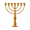 Golden Menora as Jewish Candelabrum for Eight-day Festival of Hanukka Vector Illustration