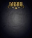 Golden menu of restaurant on black chalkboard background Royalty Free Stock Photo