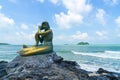 Golden mermaid statues on Samila beach. Landmark of Songkla, Thailand