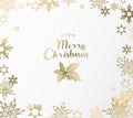 Golden Merry Christmas greeting card with holly.