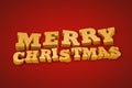 Golden Merry Christmas text on a red background
