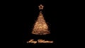 Golden Merry Christmas Tree made of sparklers arranged on waveforms propagating from the star on top