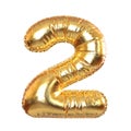 Golden Metal Balloon Number 2 Symbol for Festive, Text, Holidays. 3d Rendering Royalty Free Stock Photo
