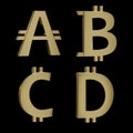 Golden metal Bitcoin alphabet - letters A-D