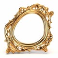 Golden metal frame of a curved curve of a fancy shape on a white background, color play and transitions, an element of design