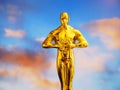 Hollywood Golden Oscar Academy award statue. Success and victory concept.