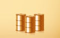 3d Realistic of three Golden metal Oil barrel