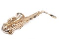 Golden Metal Saxophone isolated above white background Royalty Free Stock Photo