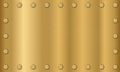 Golden metal texture background with bolts. Gold plate with bolts. Metallic texture effect. Steel background. Vector illustration Royalty Free Stock Photo