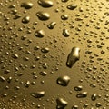 Golden metal water drops on shiny metallic surface Royalty Free Stock Photo