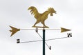 Golden metal weathervane over the white sky background. Royalty Free Stock Photo