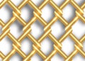 Golden metal wire fence template. Gold chains intertwining and overlapping, vector isolated on white background