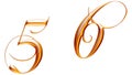 Golden metallic alphabet, numbers five and six, 3d illustration
