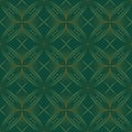 Golden metallic decorative geometric ornament on green background. Tile with old gold. Winter mandala vector background Royalty Free Stock Photo