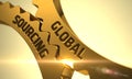 Golden Metallic Gears with Global Sourcing Concept. 3D.