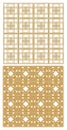 Golden metallic grid with art deco patterns. Two models, repeatable, seamless with 3D effect.