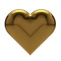 Golden metallic heart 3D shape. Luxury texture modern script. Glossy shiny material.
