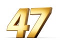 Golden metallic Number 47 Forty seven, White background 3d illustration