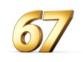 Golden metallic Number 67 Sixty seven, White background 3d illustration