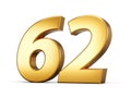Golden metallic Number 62 Sixty two, White background 3d illustration Royalty Free Stock Photo