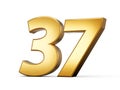 Golden metallic Number 37 Thirty seven, White background 3d illustration