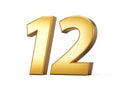 Golden metallic Number 12 Twelve, White background 3d illustration