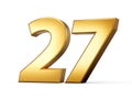Golden metallic Number 27 twenty Seven, White background 3d illustration
