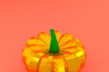 Golden metallic pumpkin low poly design 3D illustration