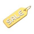 Golden metallic sale tag rope business label diagonal realistic 3d icon vector illustration Royalty Free Stock Photo