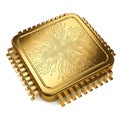 Golden microchip with intricate circuit board pattern Royalty Free Stock Photo