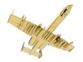 Golden military plane performs a maneuver