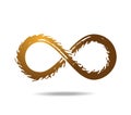 Golden mobius loop reminiscent of horror movies. Untidy infinity symbol