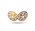 Golden mobius loop in shape of a maze. The sign of infinity. Labyrinth. Drawn on a sphere