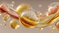 Golden Molecular Spheres Floating in Liquid Royalty Free Stock Photo