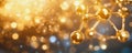 Golden molecular structure glimmers in a dynamic abstract background. Generative AI