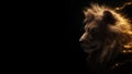 Golden Monarch in the Night: Isolated on Black, the Lion King\'s Profile Commands Attention with a Majestic Golden Mane Royalty Free Stock Photo