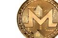 Golden monero isolated on white background