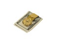 Golden money clip with dollars isolated on white Royalty Free Stock Photo