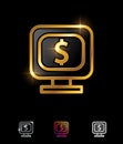 Golden Monitor Dollar Money Vector Sign