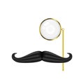 Golden Monocle and Mustache, gentleman's set, vector illustration isolated on white Royalty Free Stock Photo