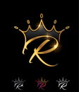 Golden Monogram Crown Initial Letter R