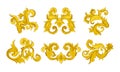 Golden Monogram with Floral Ornament Collection, Ancient Baroque Vignettes Vector Illustration