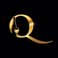 Golden Monogram Letter Q Wine and Bottle Sign