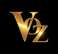 Golden Monogram Logo Initial Letters VOZ Royalty Free Stock Photo
