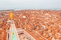 Golden monument at the St Mark Square in Venice with the amazing aerial view of the city Royalty Free Stock Photo